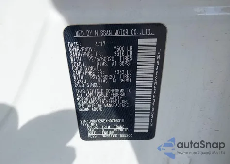 2017 Nissan Armada Platinum z USA, uszkodzony, nr VIN JN8AY2NEXH9706319